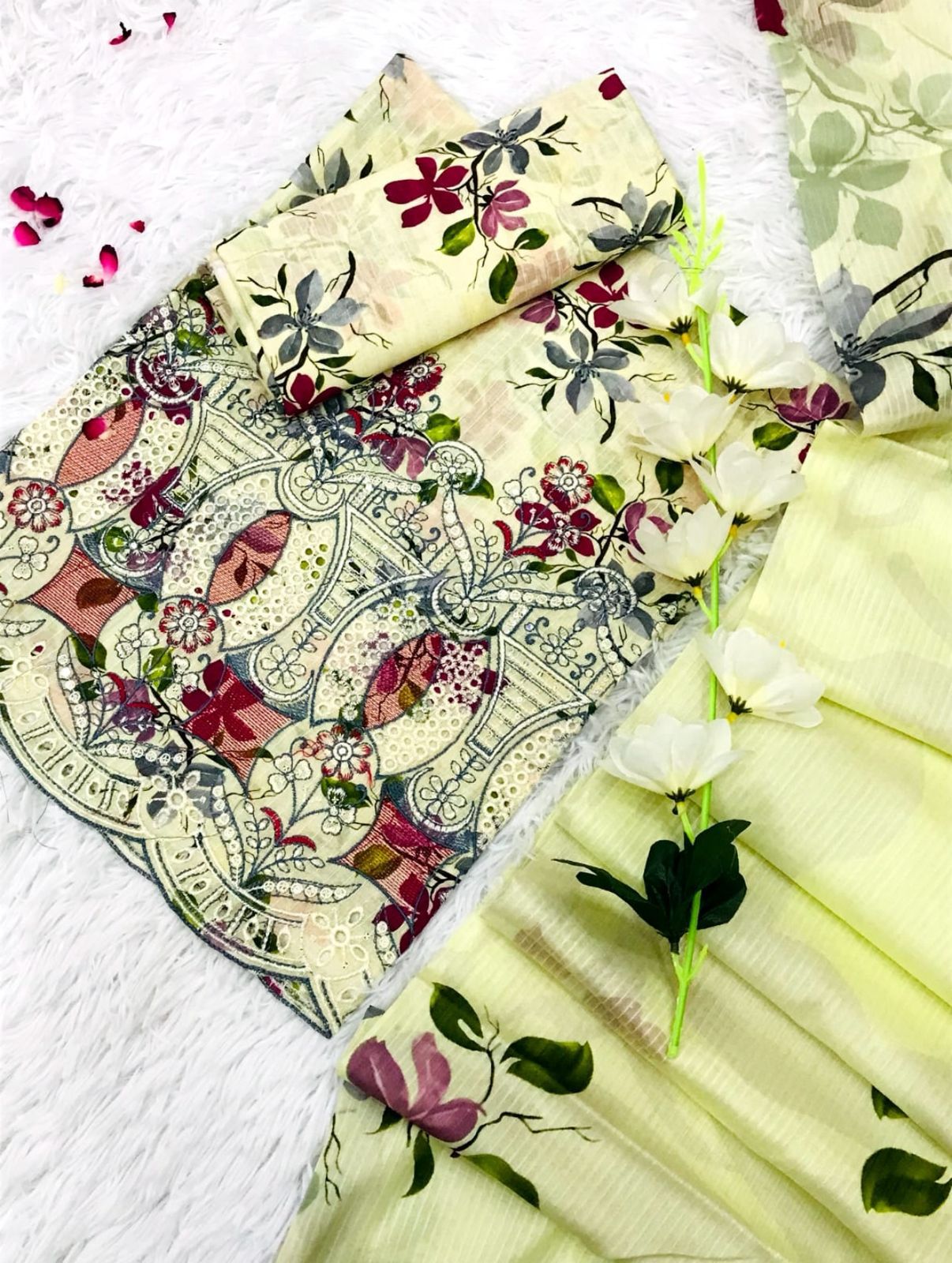 Chikankari with fancy daman 3pc lawn