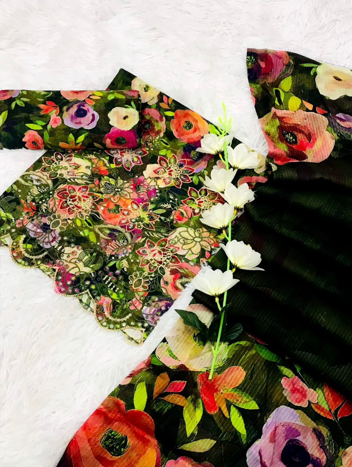 Chikankari with fancy daman 3pc lawn