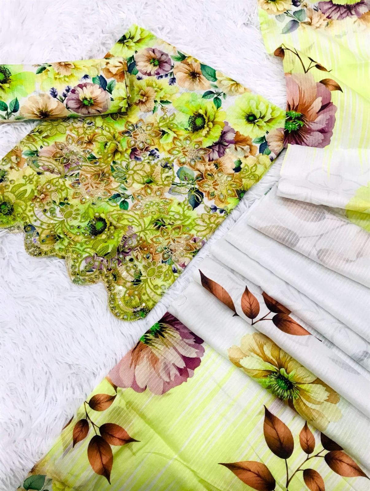 Chikankari with fancy daman 3pc lawn