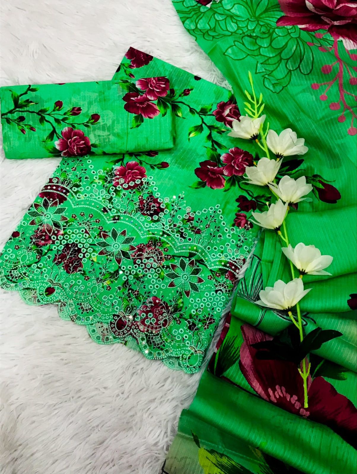 Chikankari with fancy daman 3pc Lawn